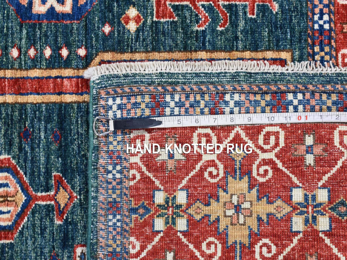 Kazak Kazak hand-knotted wool rug in Green & Red, 5'4" x 7'9" — SKU O080319 (view 7)