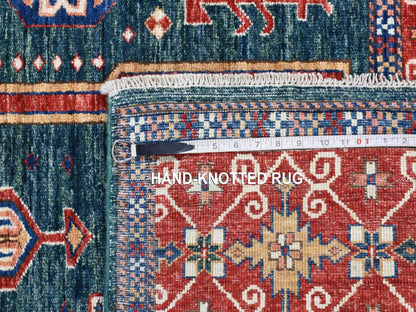 Kazak Kazak hand-knotted wool rug in Green & Red, 5'4" x 7'9" — SKU O080319 (view 7)