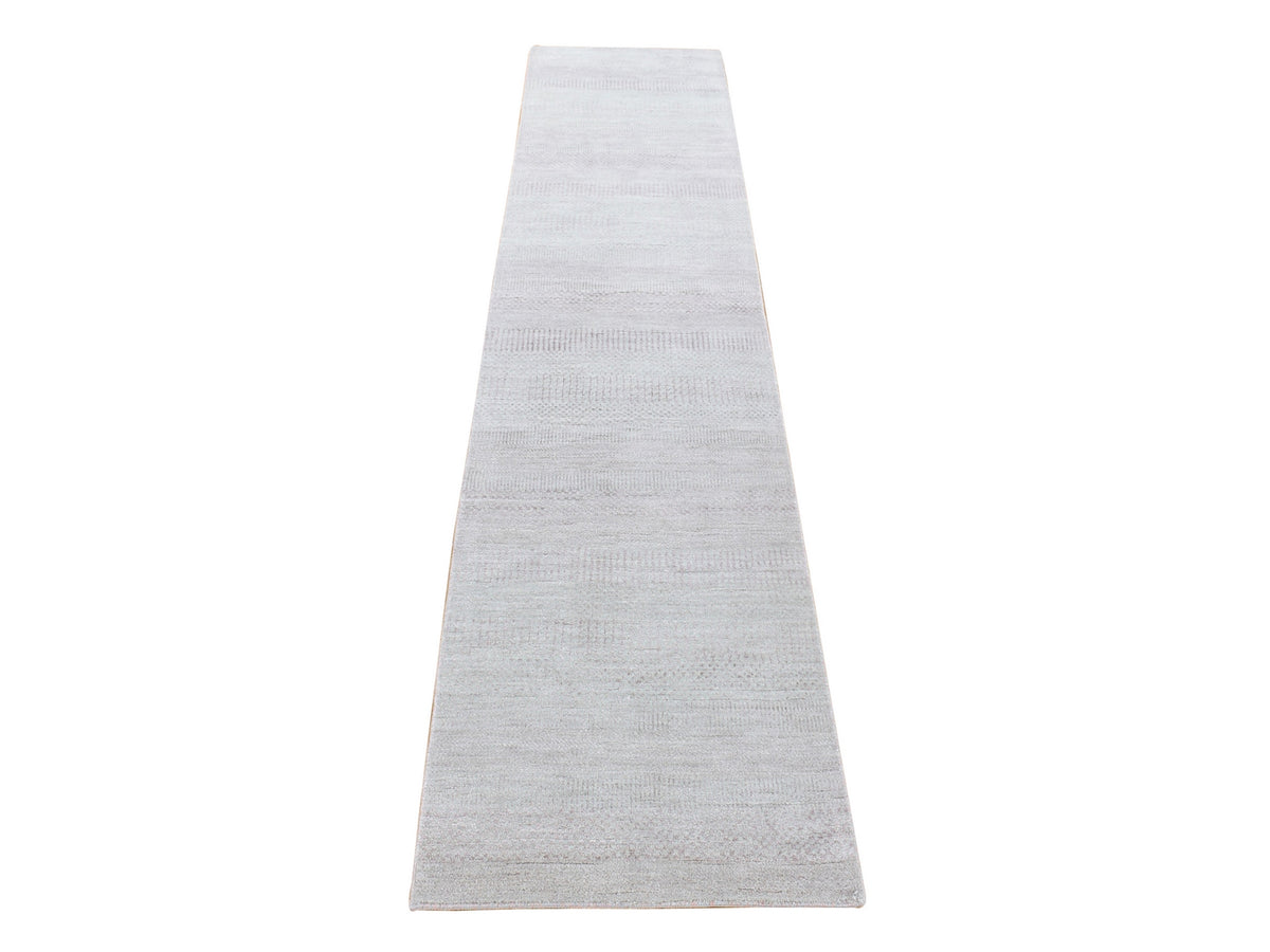 Gabbeh Modern / Contemporary hand-knotted wool/silk runner in Gray, 2'6" x 11'3" — SKU O080338