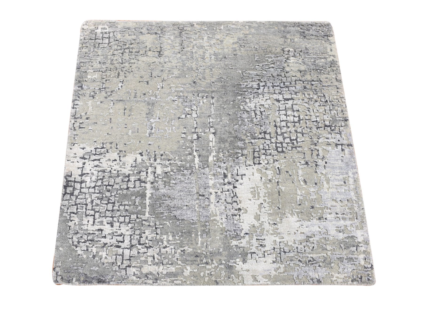 Modern / Contemporary hand-knotted wool/silk rug in Gray, 3' x 3' — SKU O080347