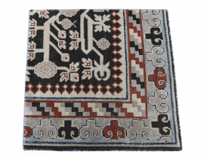 Brown 2'0" x 2'1" Khotan and Samarkand Hand knotted Wool Rug - Sku: O080357