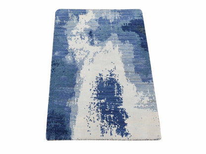 Blue 2'0" x 3'0" Modern and Contemporary Hand knotted Wool Rug - Sku: O080367