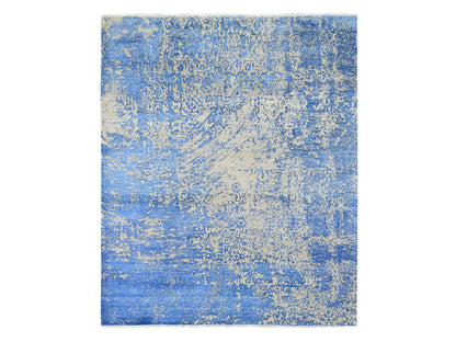 Blue 8'1" x 9'10" Modern and Contemporary Hand knotted Wool/Silk Rug - Sku: O080379