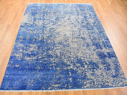 Blue 8'1" x 9'10" Modern and Contemporary Hand knotted Wool/Silk Rug - Sku: O080379