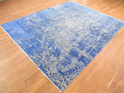 Blue 8'1" x 9'10" Modern and Contemporary Hand knotted Wool/Silk Rug - Sku: O080379