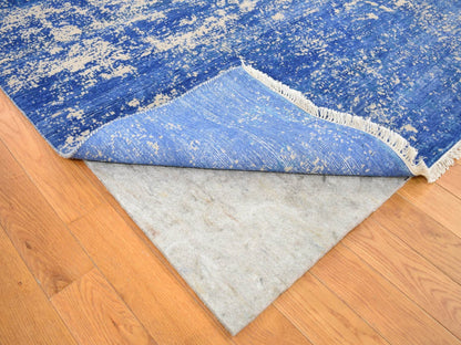 Blue 8'1" x 9'10" Modern and Contemporary Hand knotted Wool/Silk Rug - Sku: O080379