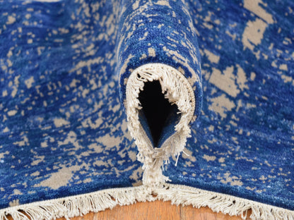 Blue 8'1" x 9'10" Modern and Contemporary Hand knotted Wool/Silk Rug - Sku: O080379