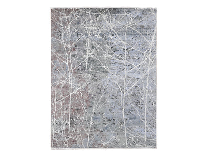 Grey 7'7" x 10'1" Modern / Contemporary Hand knotted Wool/Silk Rug - Sku: O080380