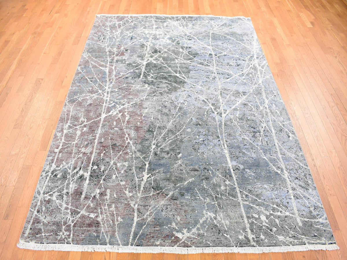 Modern / Contemporary hand-knotted wool/silk rug in Gray, 7'7" x 10'1" — SKU O080380 (view 2)