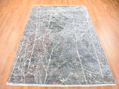 Modern / Contemporary hand-knotted wool/silk rug in Gray, 7'7" x 10'1" — SKU O080380 (view 2)