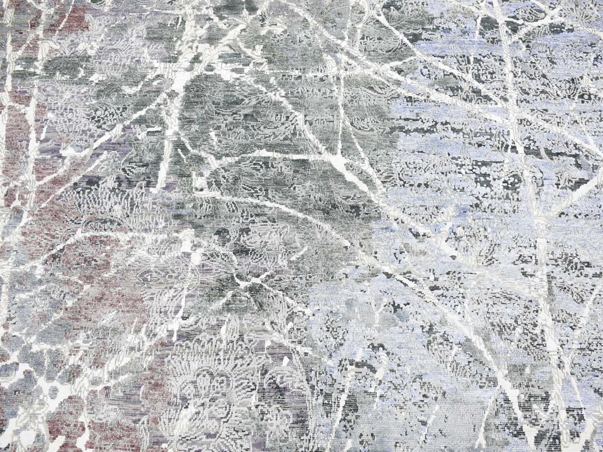 Modern / Contemporary hand-knotted wool/silk rug in Gray, 7'7" x 10'1" — SKU O080380 (view 8)