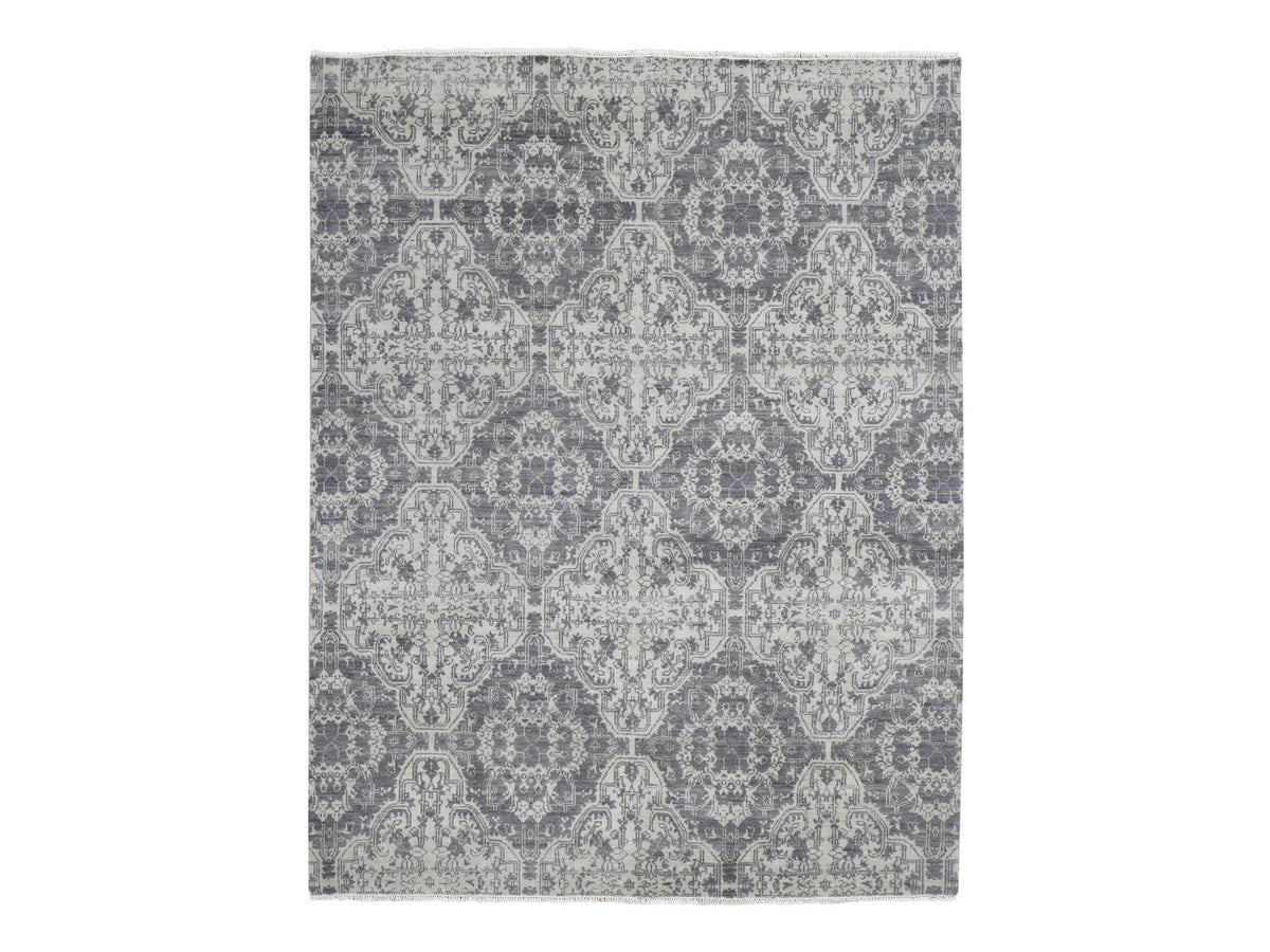 Tribal & Geometric hand-knotted wool/silk rug in Ivory, 7'9" x 10' — SKU O080382