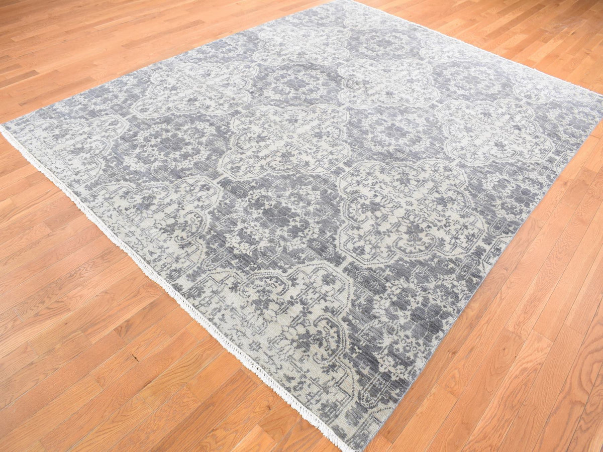 Tribal & Geometric hand-knotted wool/silk rug in Ivory, 7'9" x 10' — SKU O080382 (view 3)