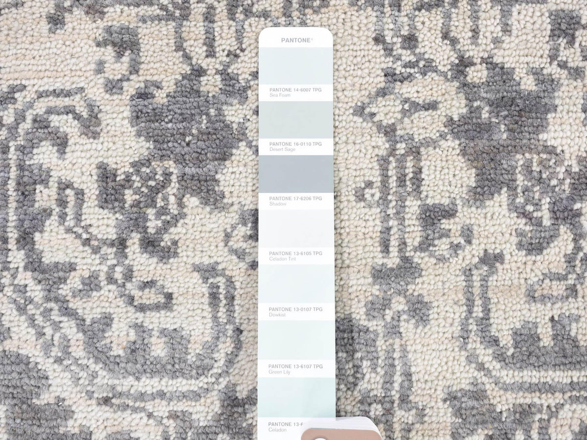 Tribal & Geometric hand-knotted wool/silk rug in Ivory, 7'9" x 10' — SKU O080382 (view 7)