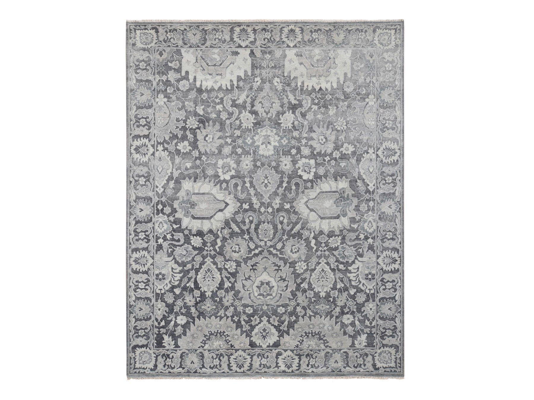 Oushak Oushak hand-knotted wool/silk rug in Gray & Charcoal Gray, 7'10" x 10'2" — SKU O080385