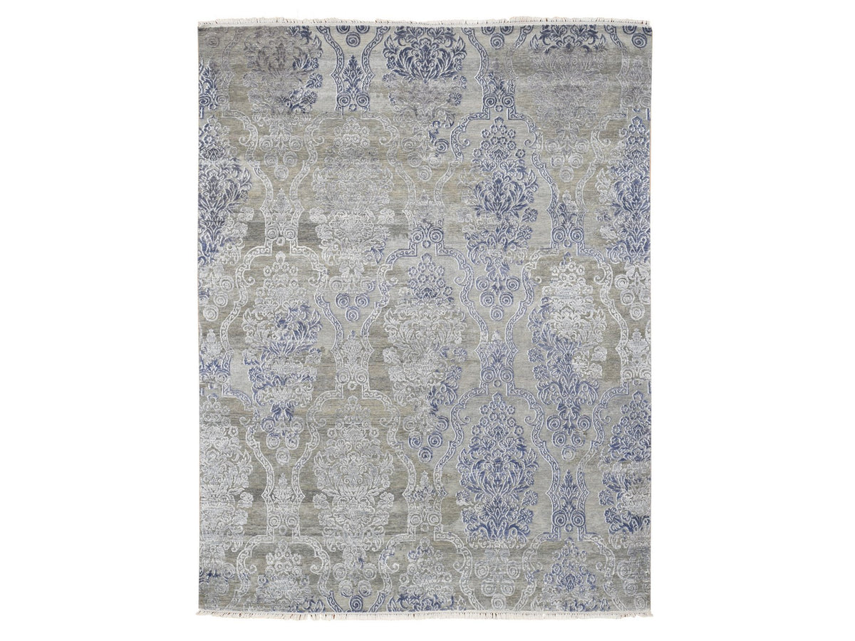 Modern / Contemporary hand-knotted wool/silk rug in Gray, 8'1" x 10'4" — SKU O080386