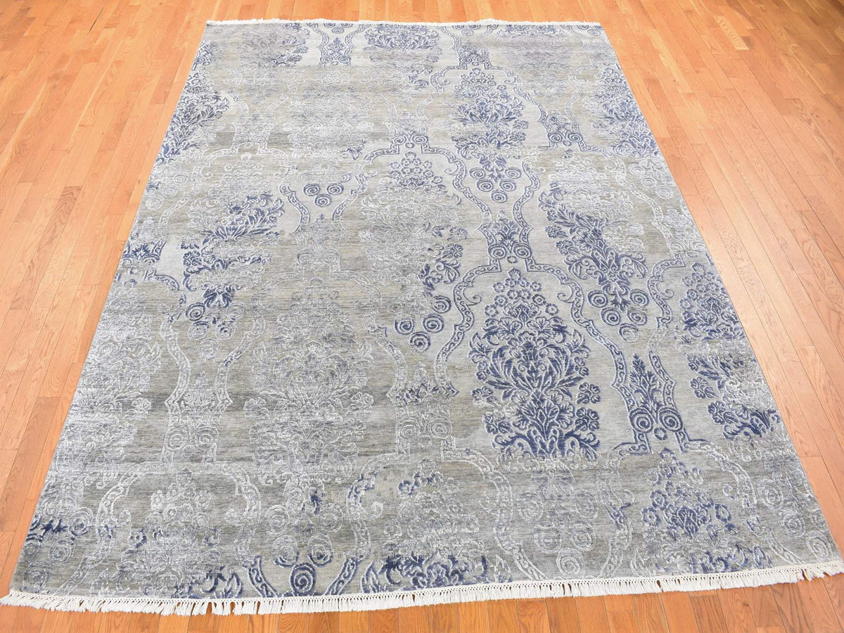 Modern / Contemporary hand-knotted wool/silk rug in Gray, 8'1" x 10'4" — SKU O080386 (view 2)