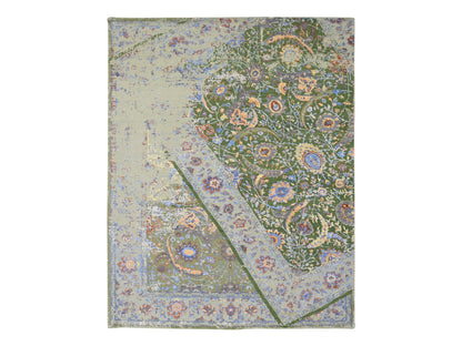 Green 7'9" x 9'10" Transitional Hand knotted Wool/Silk Rug - Sku: O080388