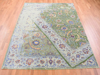 Green 7'9" x 9'10" Transitional Hand knotted Wool/Silk Rug - Sku: O080388