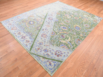 Green 7'9" x 9'10" Transitional Hand knotted Wool/Silk Rug - Sku: O080388