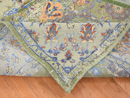 Green 7'9" x 9'10" Transitional Hand knotted Wool/Silk Rug - Sku: O080388