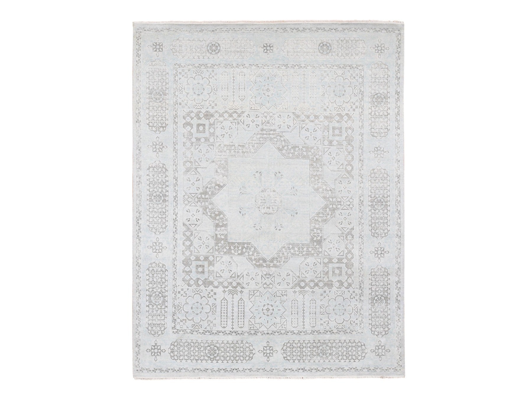 Mamluk Mamluk hand-knotted wool/silk rug in Blue, 8'1" x 10'5" — SKU O080391