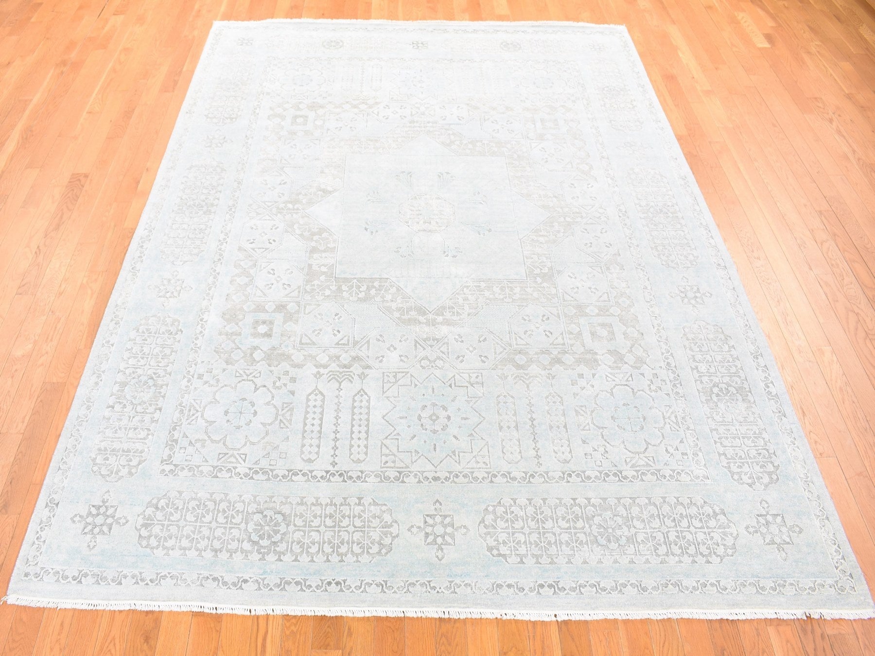 Blue 8'1" x 10'5" Mamluk Hand knotted Wool/Silk Rug - Sku: O080391