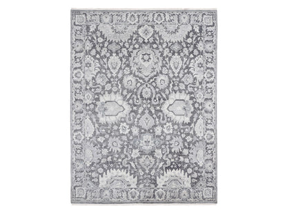 Grey 7'10" x 10'4" Oushak And Peshawar Hand knotted Wool/Silk Rug - Sku: O080392
