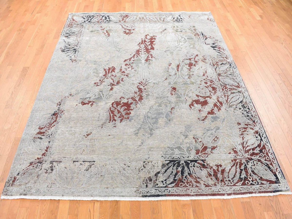 Transitional hand-knotted wool/silk rug in Beige, 8'2" x 10'3" — SKU O080394 (view 2)