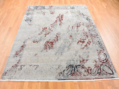 Beige 8'2" x 10'3" Transitional Hand knotted Wool/Silk Rug - Sku: O080394