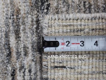 Brown 1'9" x 2'1" Modern / Contemporary Handloom Wool/Silk Rug - Sku: O080398