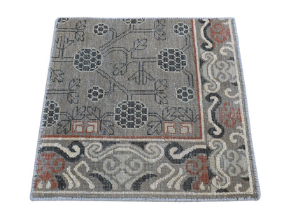 Brown 2'1" x 2'2" Khotan and Samarkand Hand knotted Wool Rug - Sku: O080399