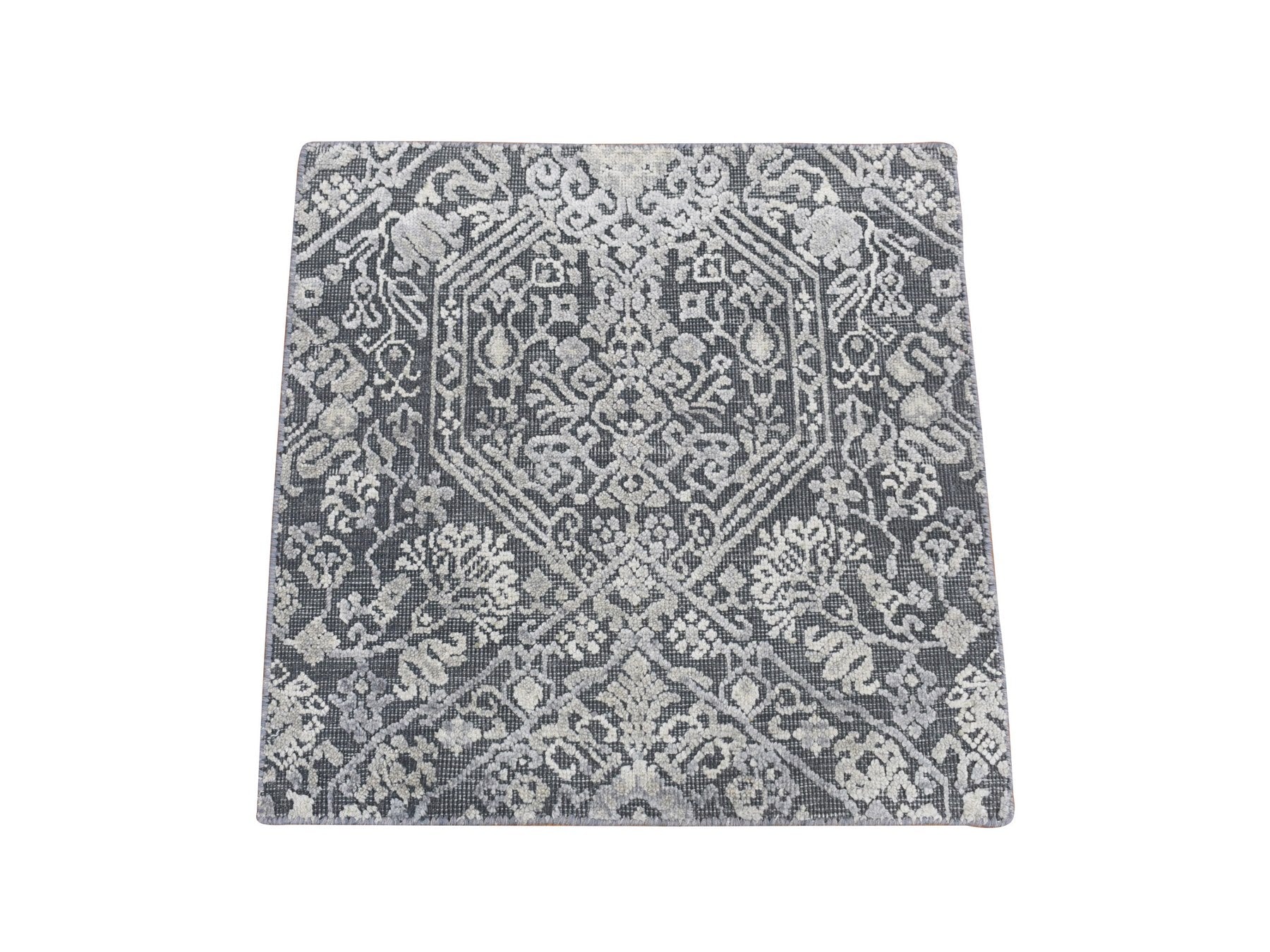 Modern / Contemporary hand-knotted wool/silk rug in Gray, 2'1" x 2'1" — SKU O080400