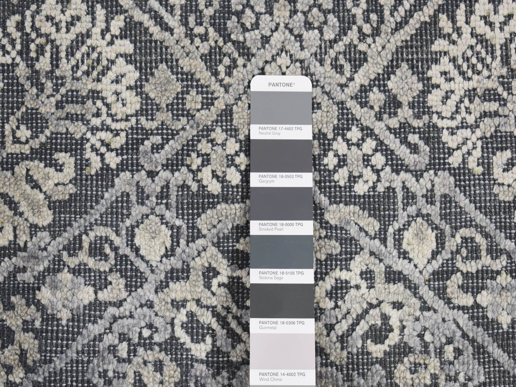 Modern / Contemporary hand-knotted wool/silk rug in Gray, 2'1" x 2'1" — SKU O080400 (view 3)