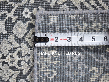 Modern / Contemporary hand-knotted wool/silk rug in Gray, 2'1" x 2'1" — SKU O080400 (view 6)