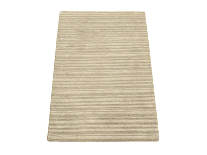 Beige 2'0" x 3'0" Modern and Contemporary Handloom Wool/Silk Rug - Sku: O080417