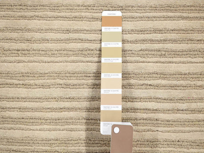Beige 2'0" x 3'0" Modern and Contemporary Handloom Wool/Silk Rug - Sku: O080417