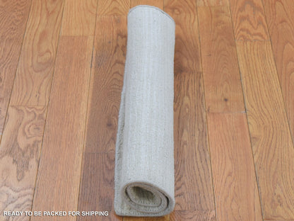Modern / Contemporary hand-knotted wool/silk rug in Ivory, 2'1" x 2'1" — SKU O080418 (view 4)