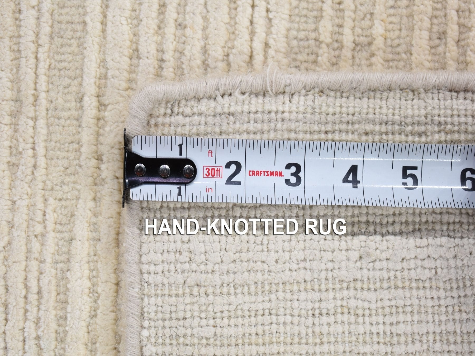 Modern / Contemporary hand-knotted wool/silk rug in Ivory, 2'1" x 2'1" — SKU O080418 (view 6)