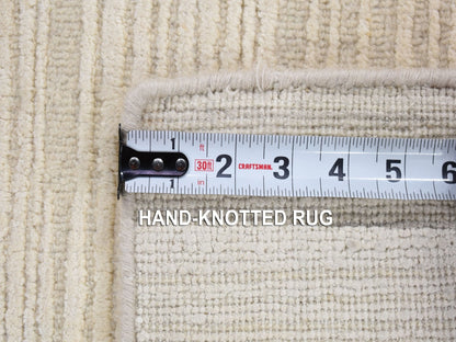 Modern / Contemporary hand-knotted wool/silk rug in Ivory, 2'1" x 2'1" — SKU O080418 (view 6)