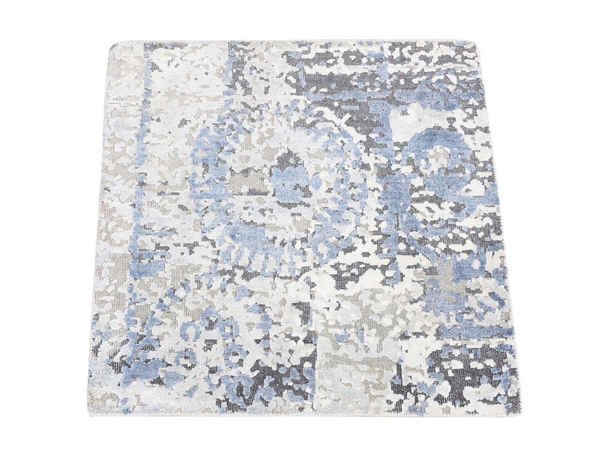 Modern / Contemporary hand-knotted wool/silk rug in Beige, 2' x 2'1" — SKU O080419