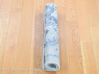 Beige 2'0" x 2'1" Modern and Contemporary Hand knotted Wool/Silk Rug - Sku: O080419