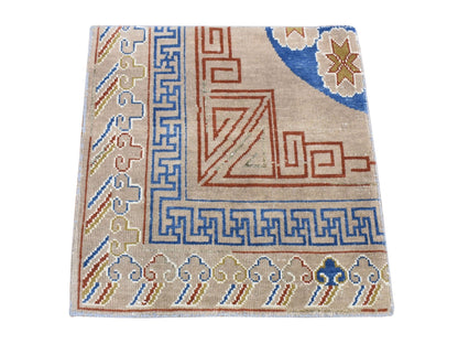 Beige 2'1" x 2'2" Khotan and Samarkand Hand knotted Wool Rug - Sku: O080421