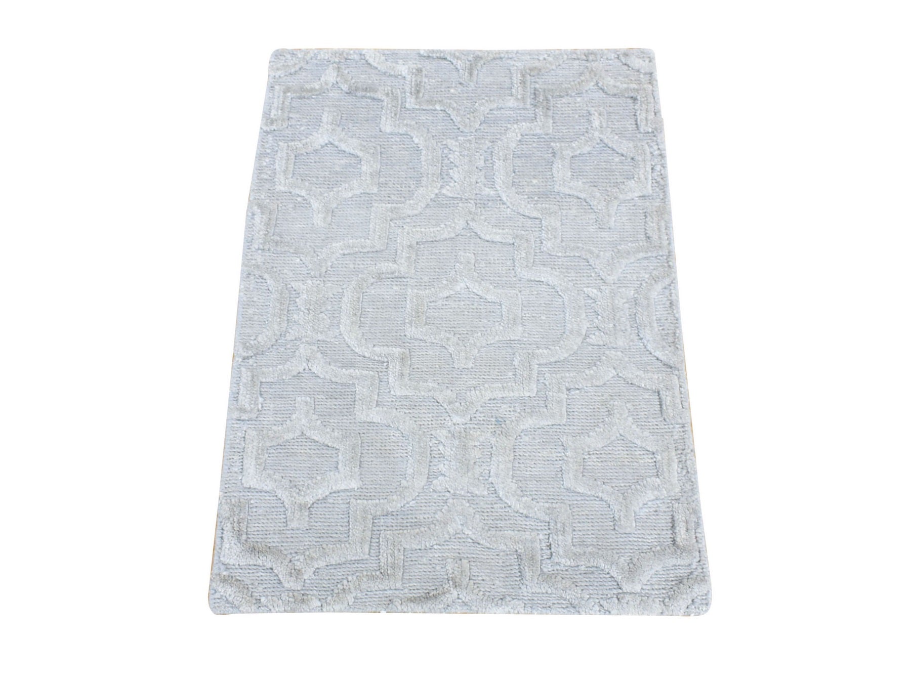 Modern / Contemporary hand-knotted wool/silk rug in Gray, 2' x 2'10" — SKU O080423
