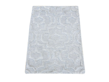 Modern / Contemporary hand-knotted wool/silk rug in Gray, 2' x 2'10" — SKU O080423