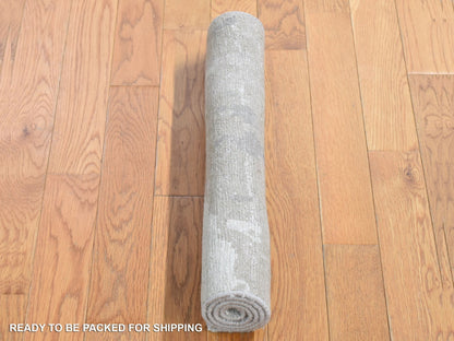 Grey 2'0" x 2'10" Modern / Contemporary Hand knotted Wool/Silk Rug - Sku: O080433