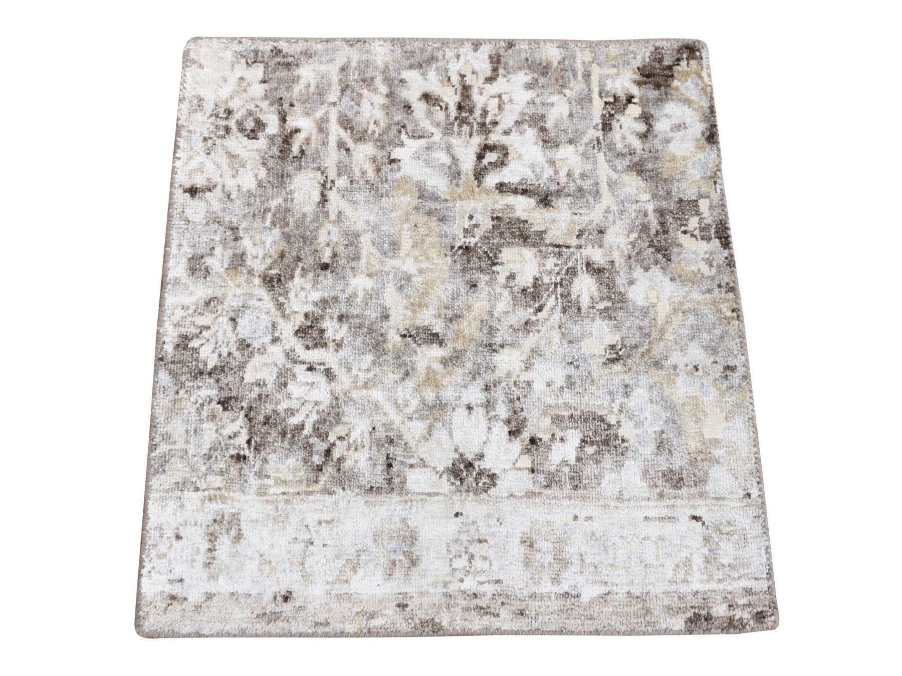 Modern / Contemporary hand-knotted wool/silk rug in Gray, 2' x 2' — SKU O080439