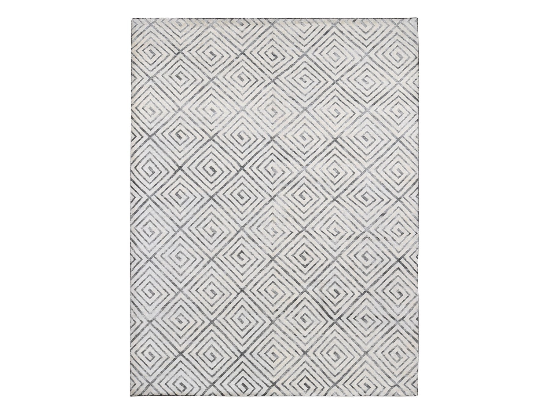 Modern / Contemporary hand-knotted wool/silk rug in Ivory, 9' x 12' — SKU O080447