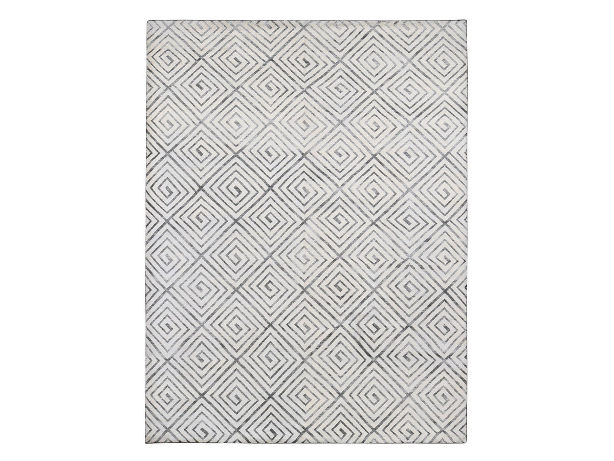 Modern / Contemporary hand-knotted wool/silk rug in Ivory, 9' x 12' — SKU O080447