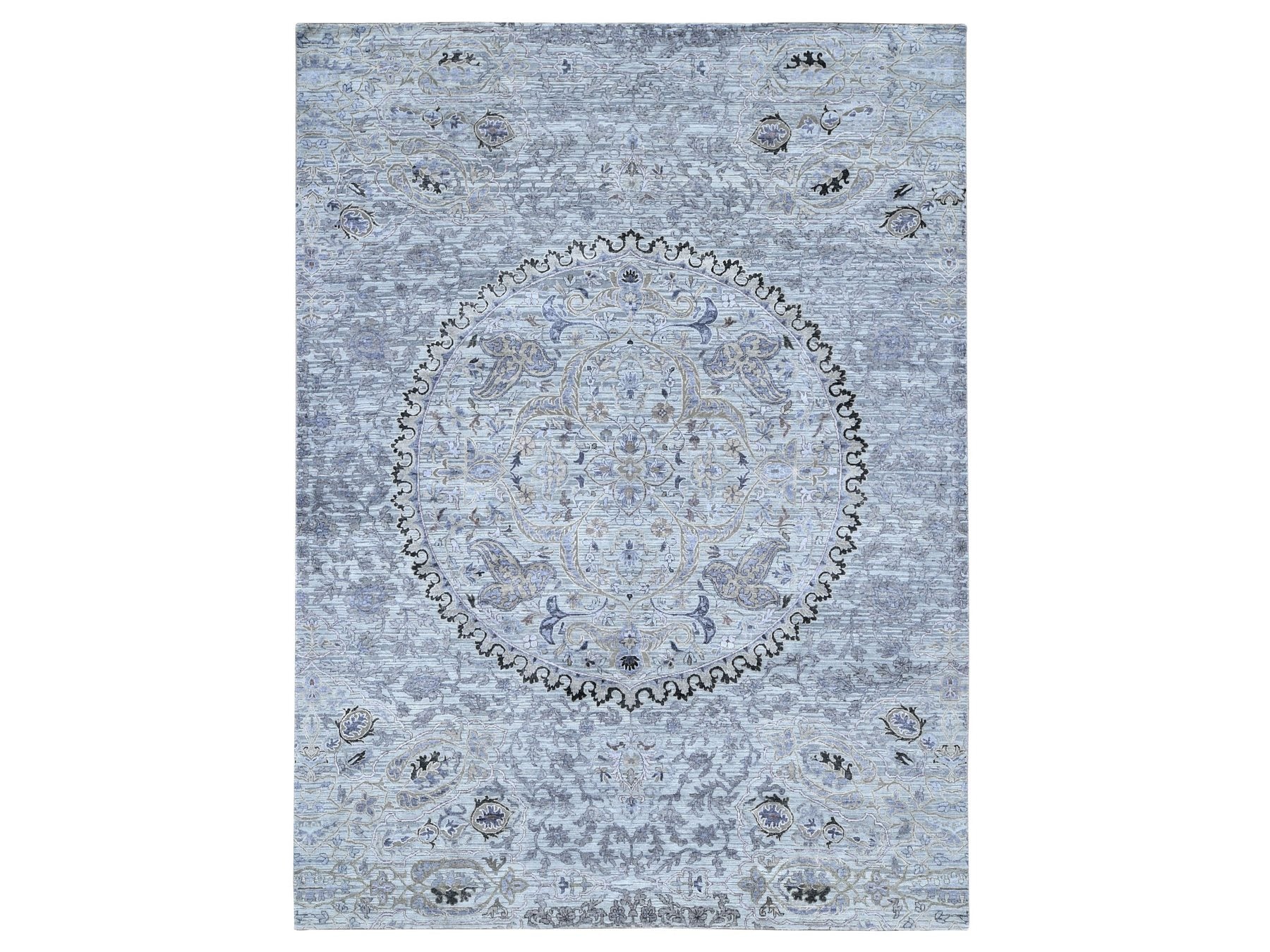 Transitional hand-knotted wool/silk rug in Gray, 9' x 12' — SKU O080451